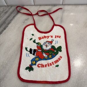 Vintage, Santa Claus/jingle‎ Bells Baby's First Christmas baby bib plastic back